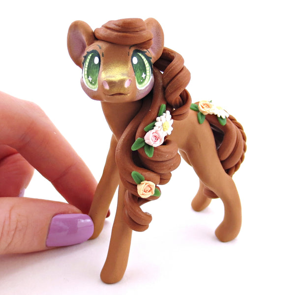 Flower Chestnut Pony Figurine - Polymer Clay Spring and Easter Animals