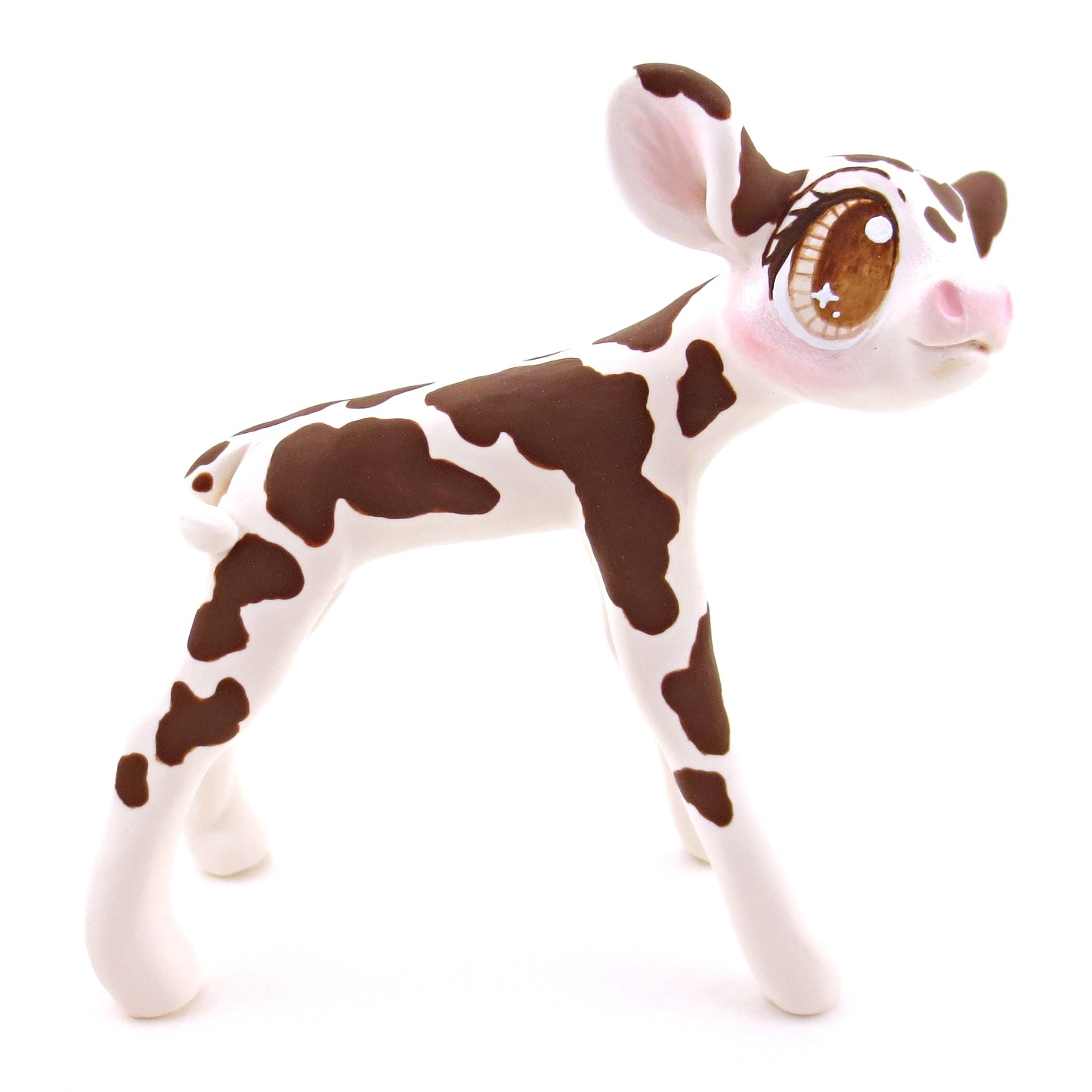 Brown and White Holstein Cow Figurine - Polymer Clay Spring and Easter Animals