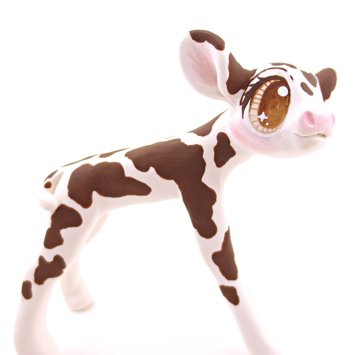 Brown and White Holstein Cow Figurine - Polymer Clay Spring and Easter Animals