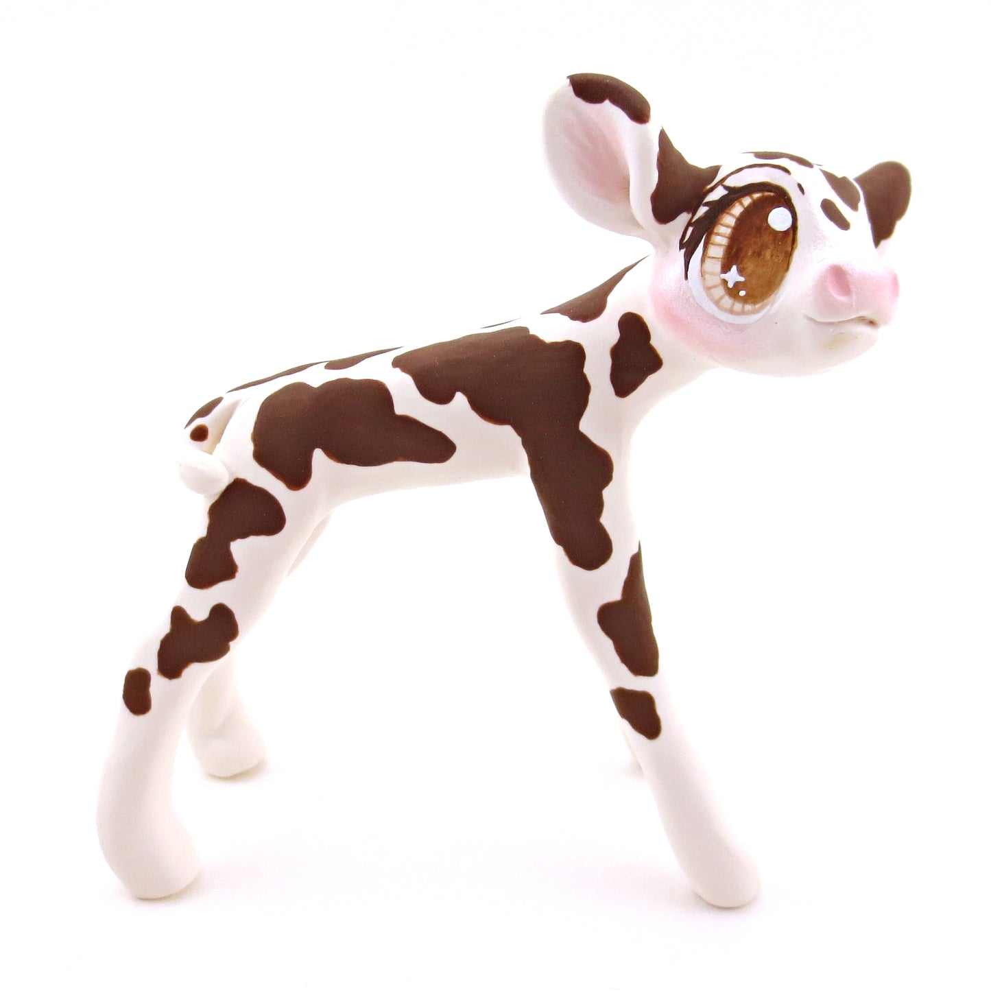 Brown and White Holstein Cow Figurine - Polymer Clay Spring and Easter Animals