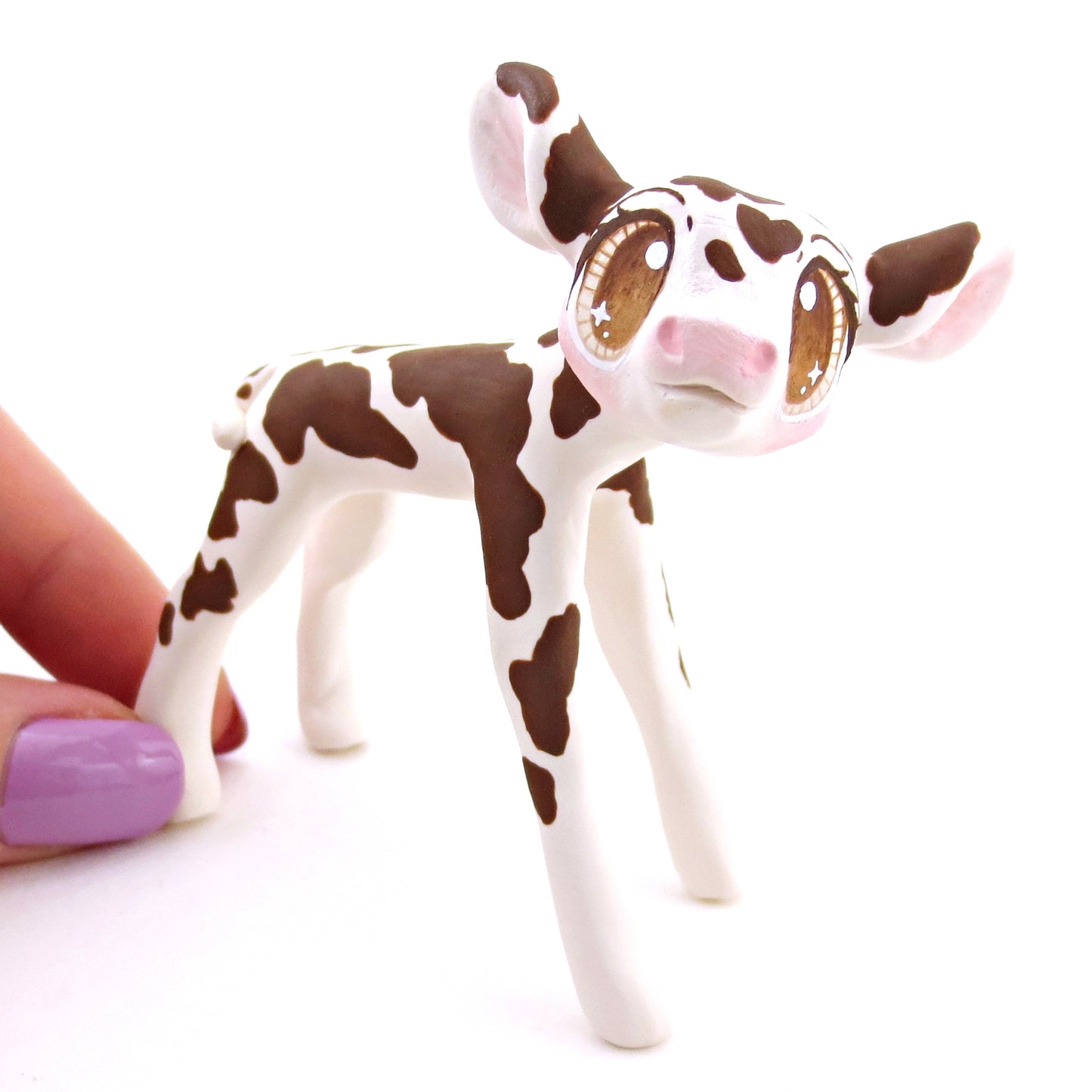 Brown and White Holstein Cow Figurine - Polymer Clay Spring and Easter Animals