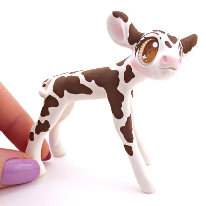 Brown and White Holstein Cow Figurine - Polymer Clay Spring and Easter Animals