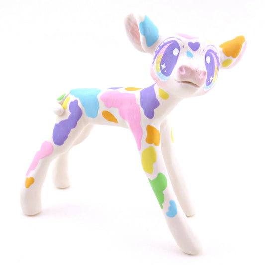 Rainbow Holstein Cow Figurine - Version 1 - Polymer Clay Spring and Easter Animals