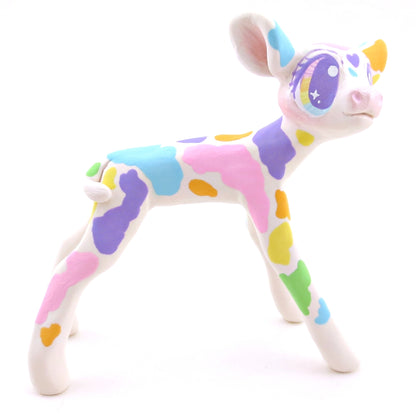 Rainbow Holstein Cow Figurine - Version 1 - Polymer Clay Spring and Easter Animals