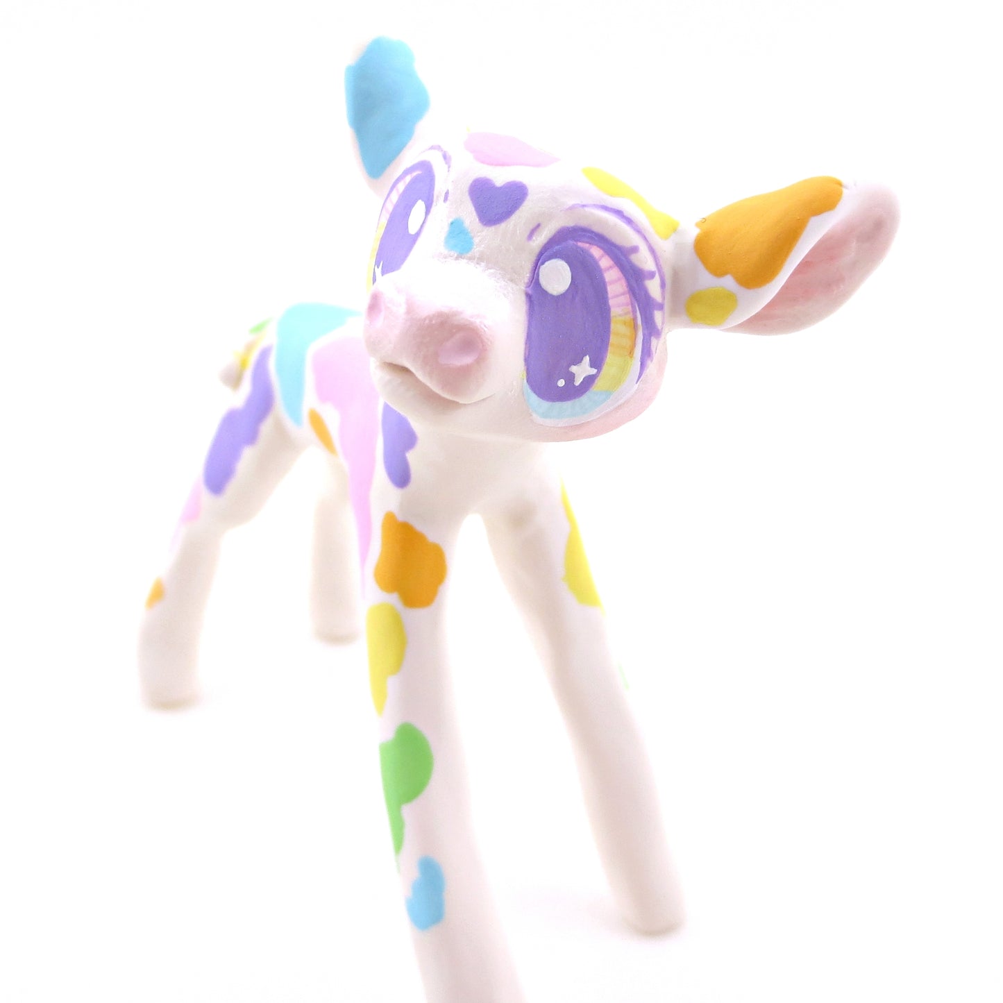 Rainbow Holstein Cow Figurine - Version 1 - Polymer Clay Spring and Easter Animals