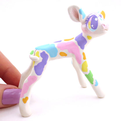 Rainbow Holstein Cow Figurine - Version 1 - Polymer Clay Spring and Easter Animals