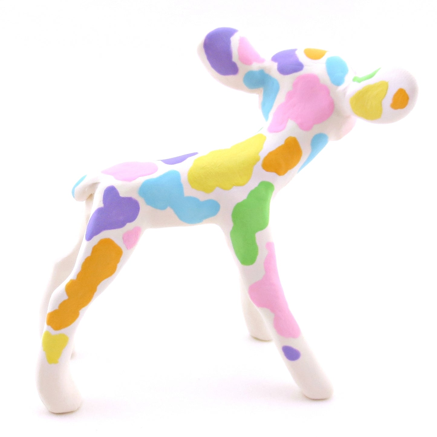 Rainbow Holstein Cow Figurine - Version 2 - Polymer Clay Spring and Easter Animals