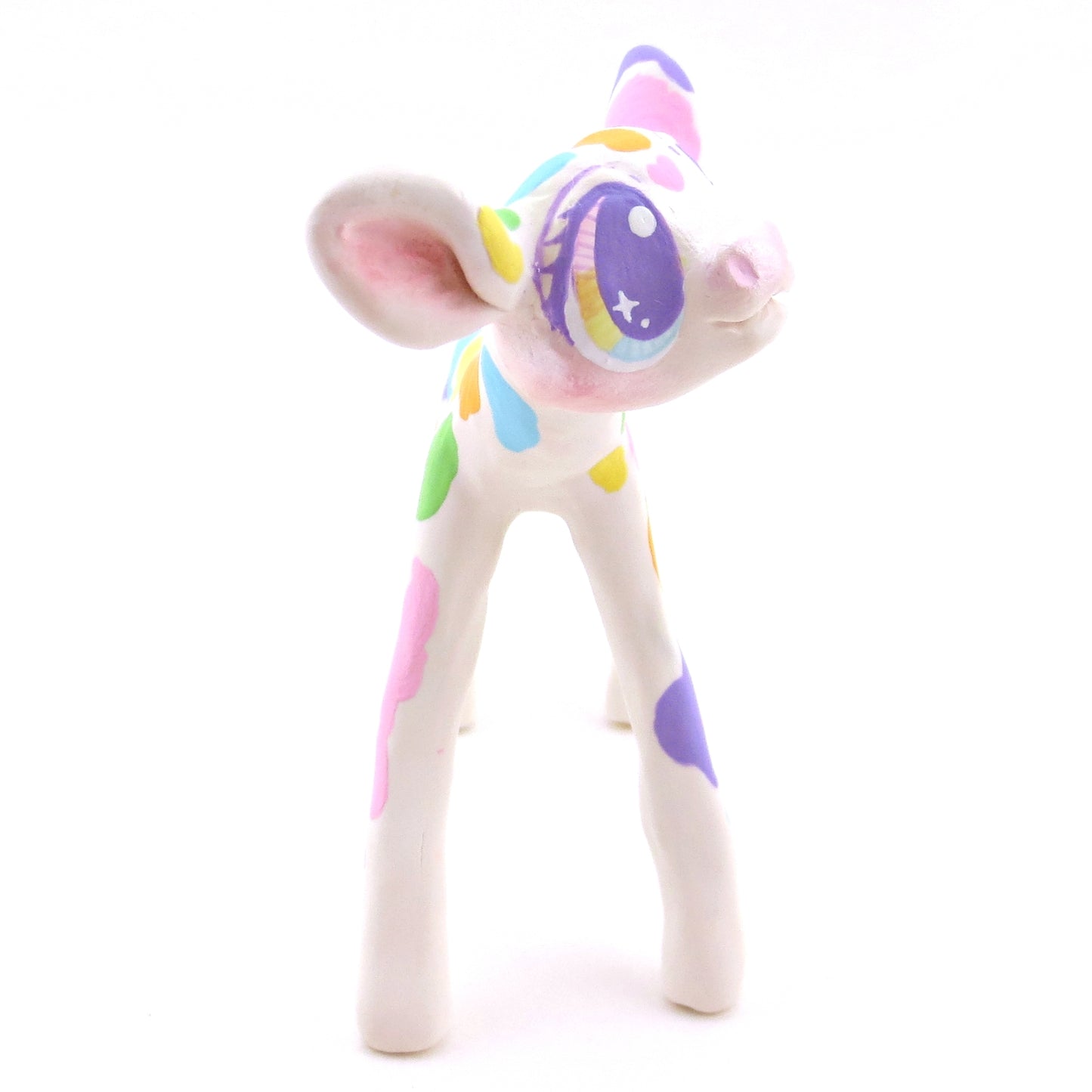 Rainbow Holstein Cow Figurine - Version 2 - Polymer Clay Spring and Easter Animals