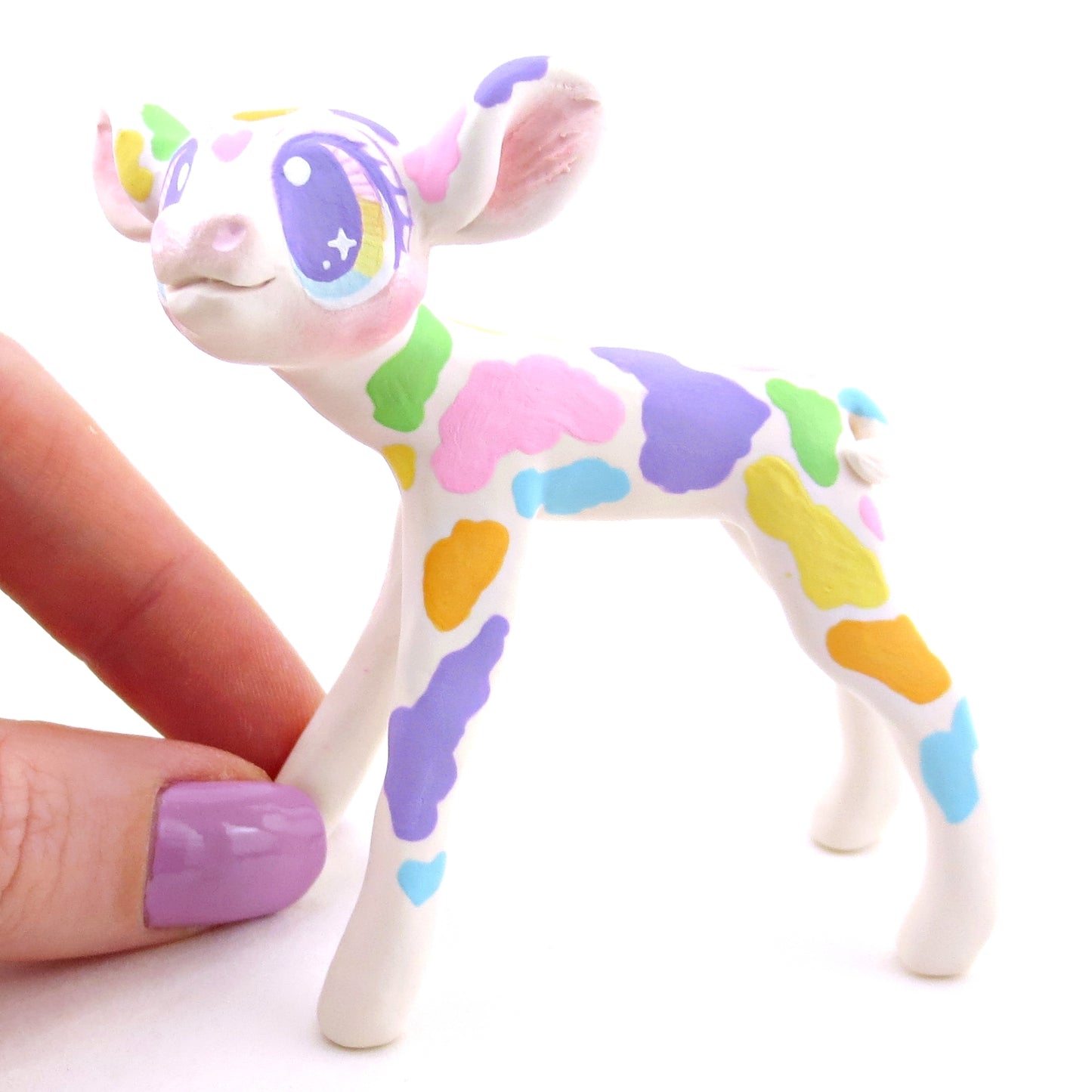 Rainbow Holstein Cow Figurine - Version 2 - Polymer Clay Spring and Easter Animals