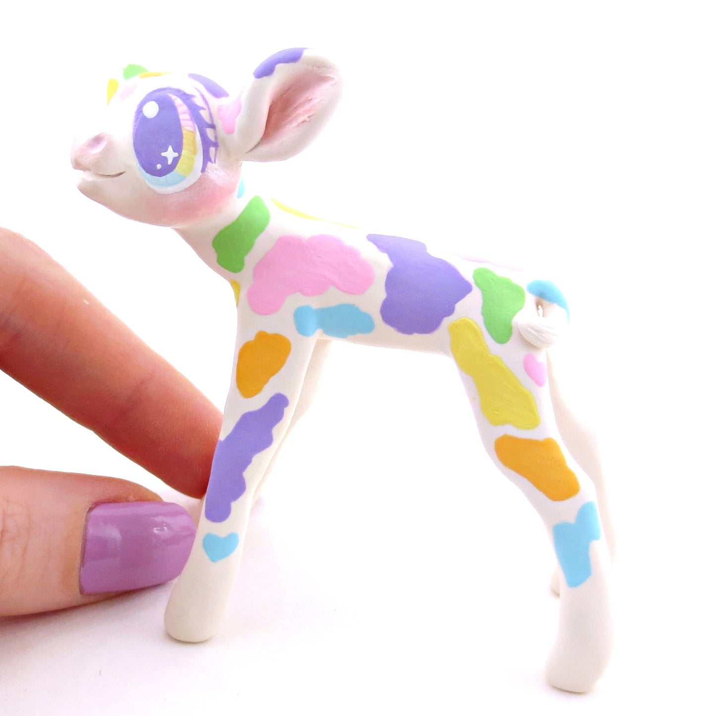 Rainbow Holstein Cow Figurine - Version 2 - Polymer Clay Spring and Easter Animals