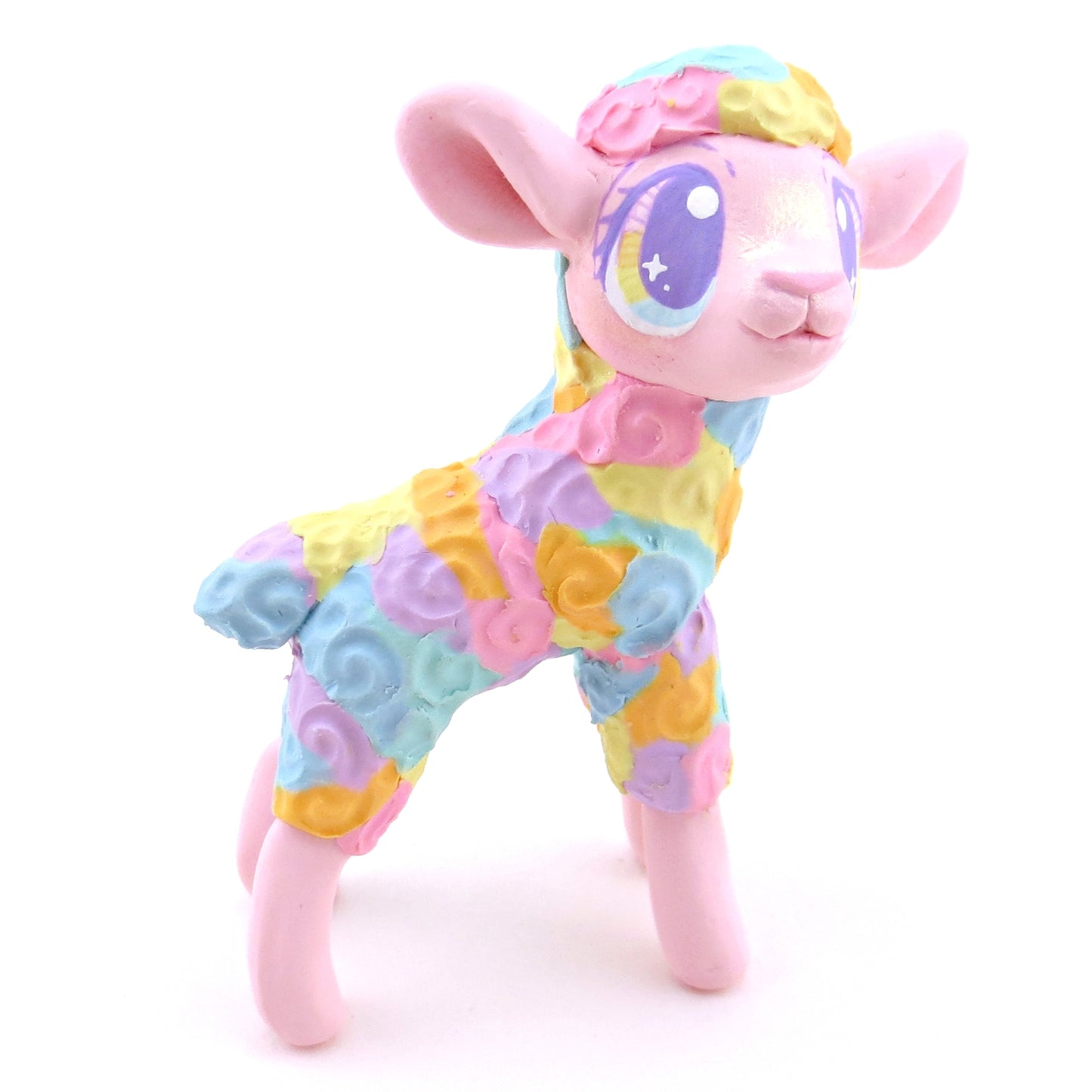 Rainbow Lamb Figurine - Polymer Clay Spring and Easter Animals