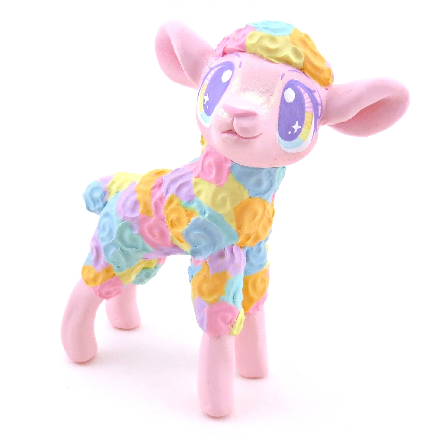 Rainbow Lamb Figurine - Polymer Clay Spring and Easter Animals