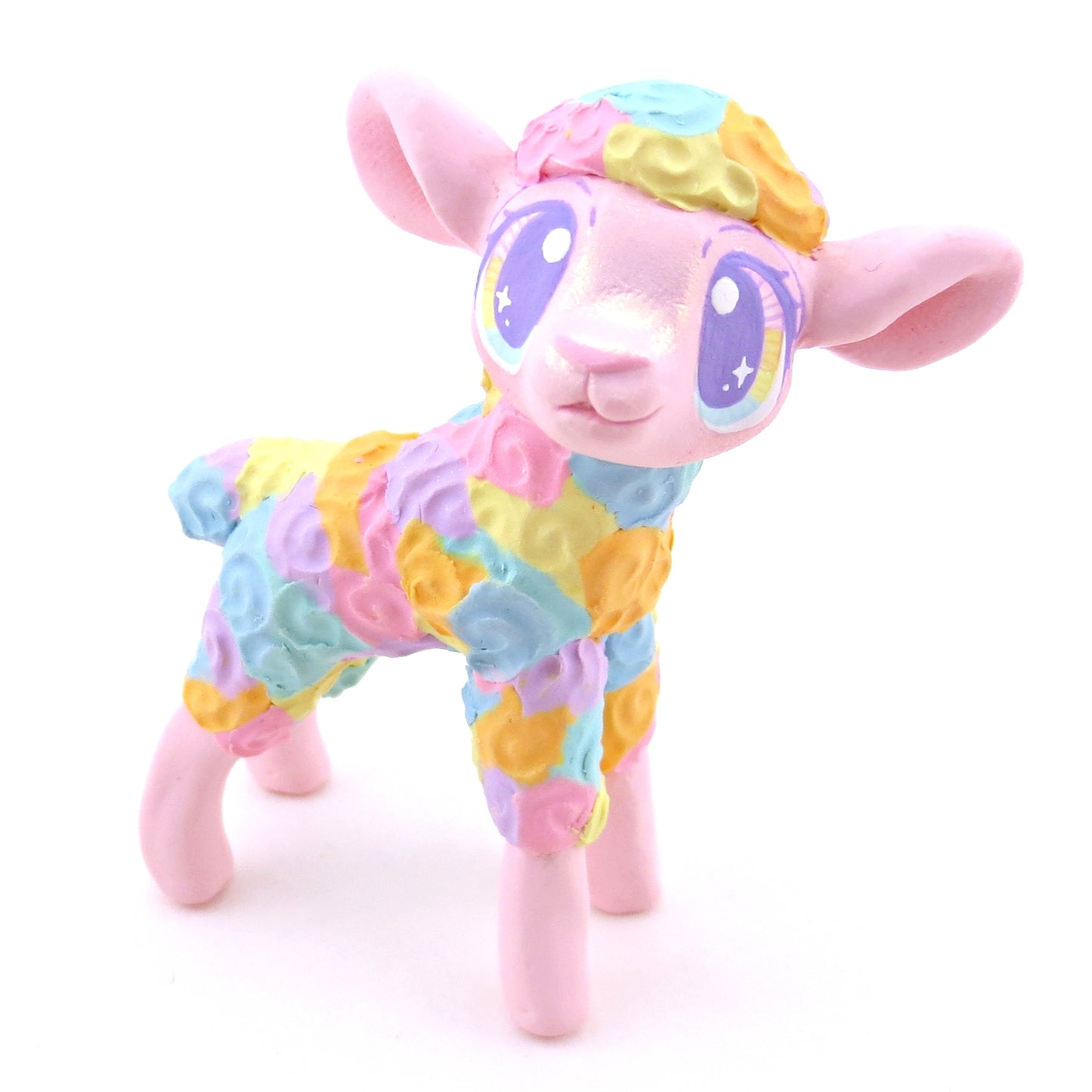 Rainbow Lamb Figurine - Polymer Clay Spring and Easter Animals