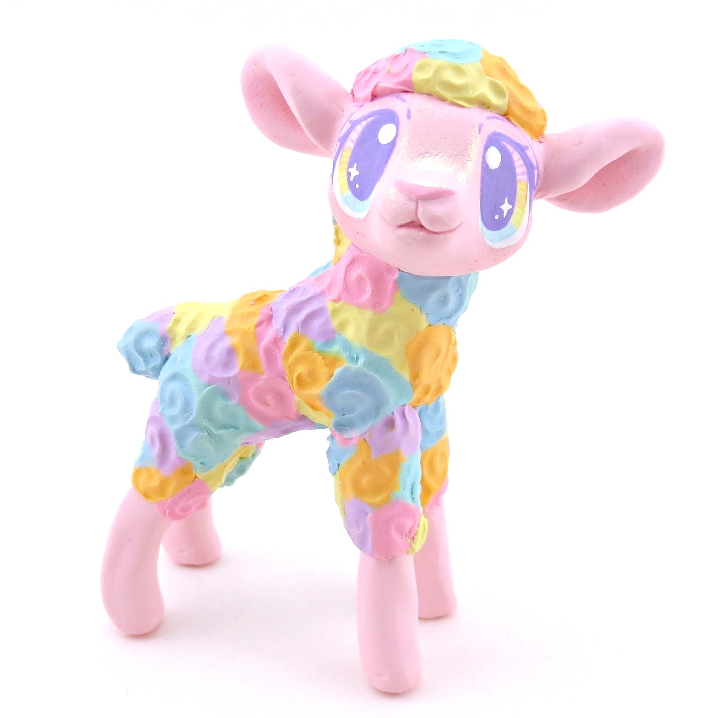 Rainbow Lamb Figurine - Polymer Clay Spring and Easter Animals