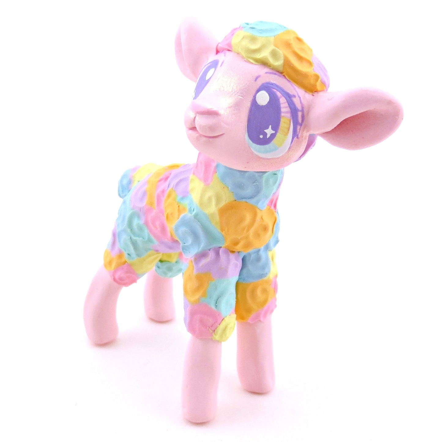 Rainbow Lamb Figurine - Polymer Clay Spring and Easter Animals