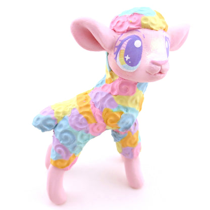 Rainbow Lamb Figurine - Polymer Clay Spring and Easter Animals