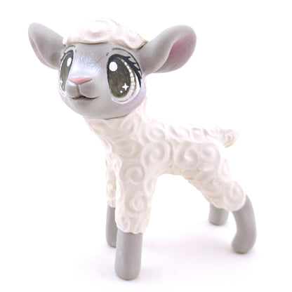 White and Grey Lamb Figurine - Polymer Clay Spring and Easter Animals