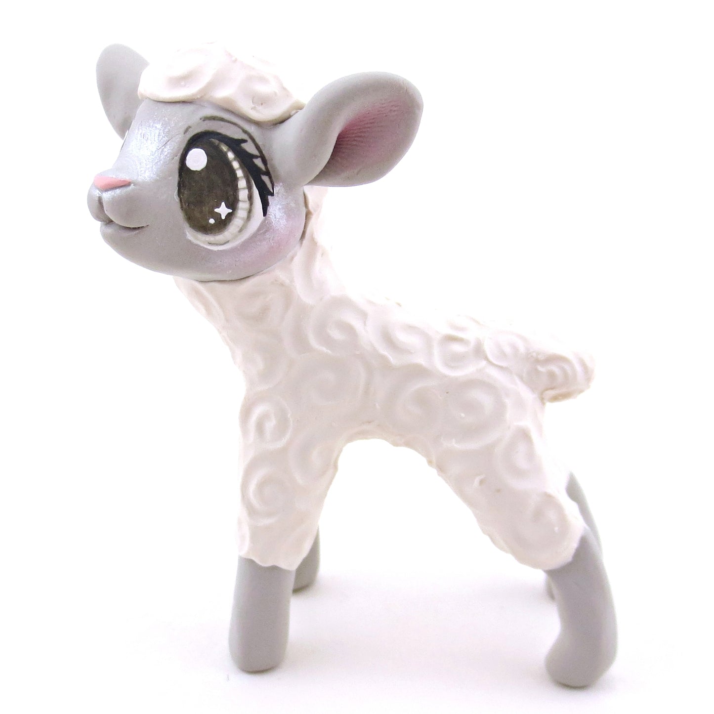 White and Grey Lamb Figurine - Polymer Clay Spring and Easter Animals