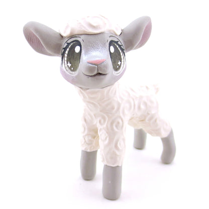 White and Grey Lamb Figurine - Polymer Clay Spring and Easter Animals