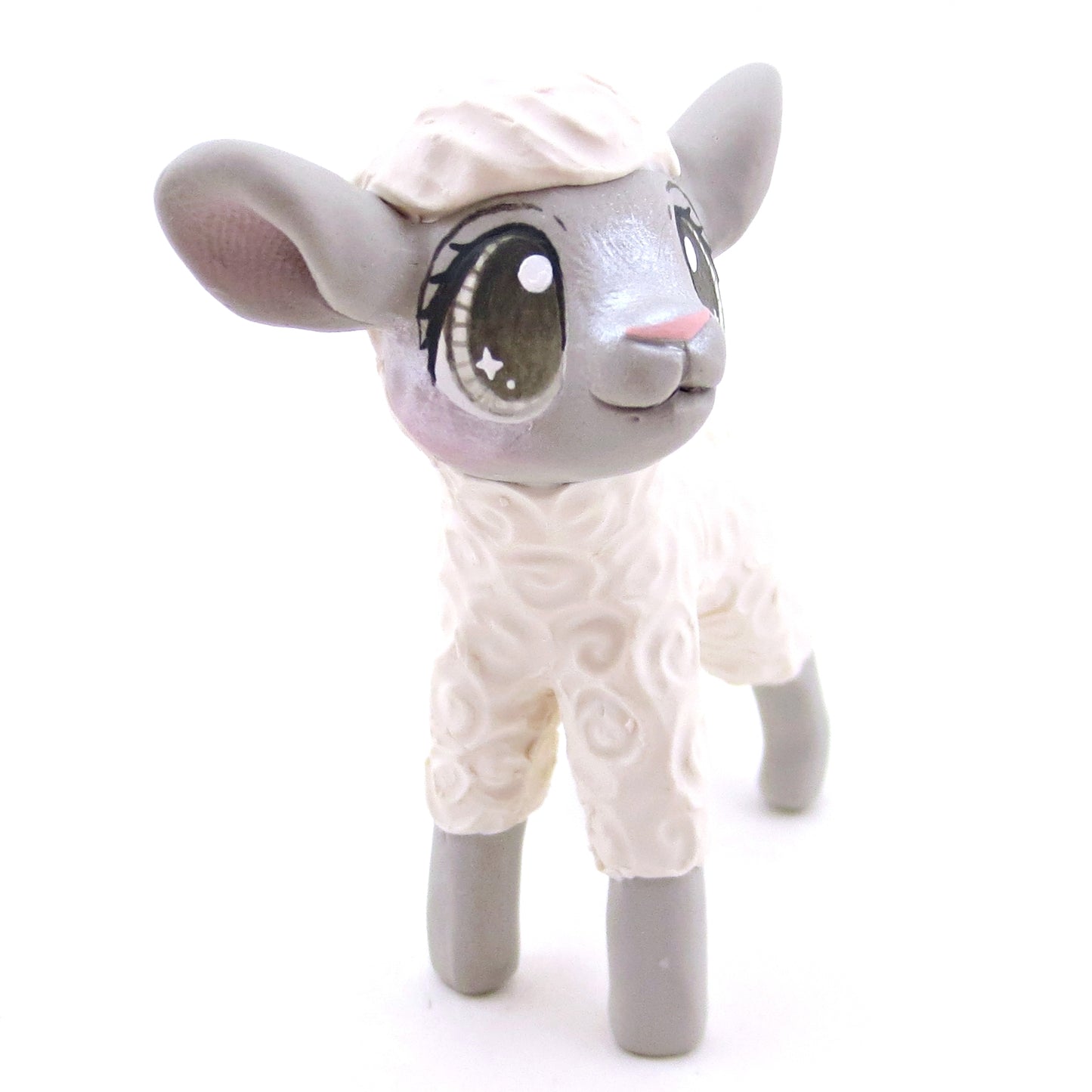 White and Grey Lamb Figurine - Polymer Clay Spring and Easter Animals