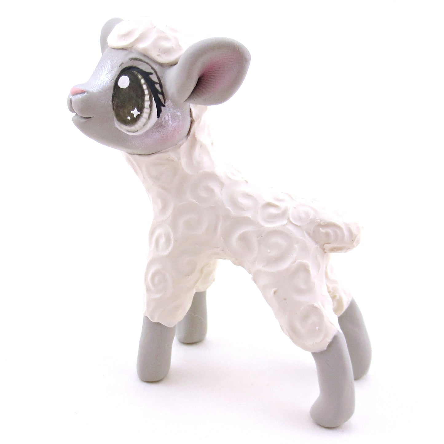 White and Grey Lamb Figurine - Polymer Clay Spring and Easter Animals