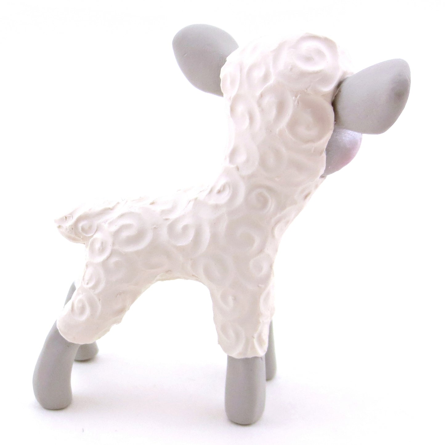 White and Grey Lamb Figurine - Polymer Clay Spring and Easter Animals