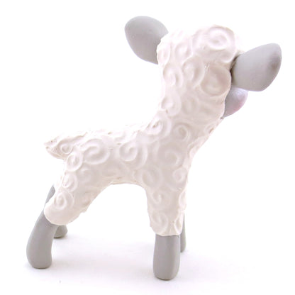 White and Grey Lamb Figurine - Polymer Clay Spring and Easter Animals