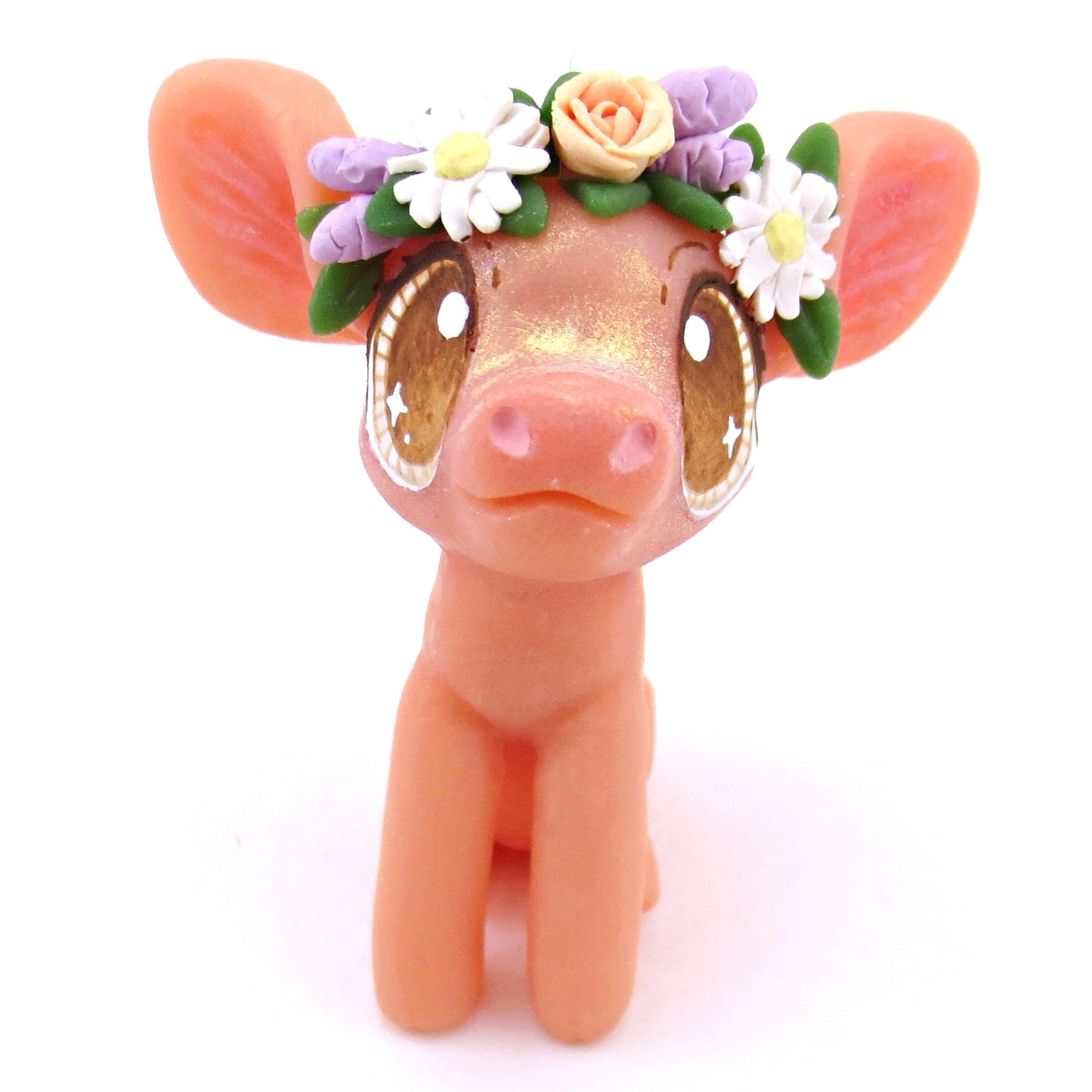 Daisy and Lavender Flower Crown Piglet Figurine - Polymer Clay Spring and Easter Animals