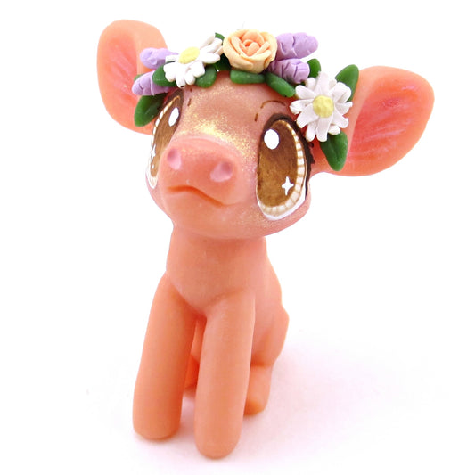 Daisy and Lavender Flower Crown Piglet Figurine - Polymer Clay Spring and Easter Animals