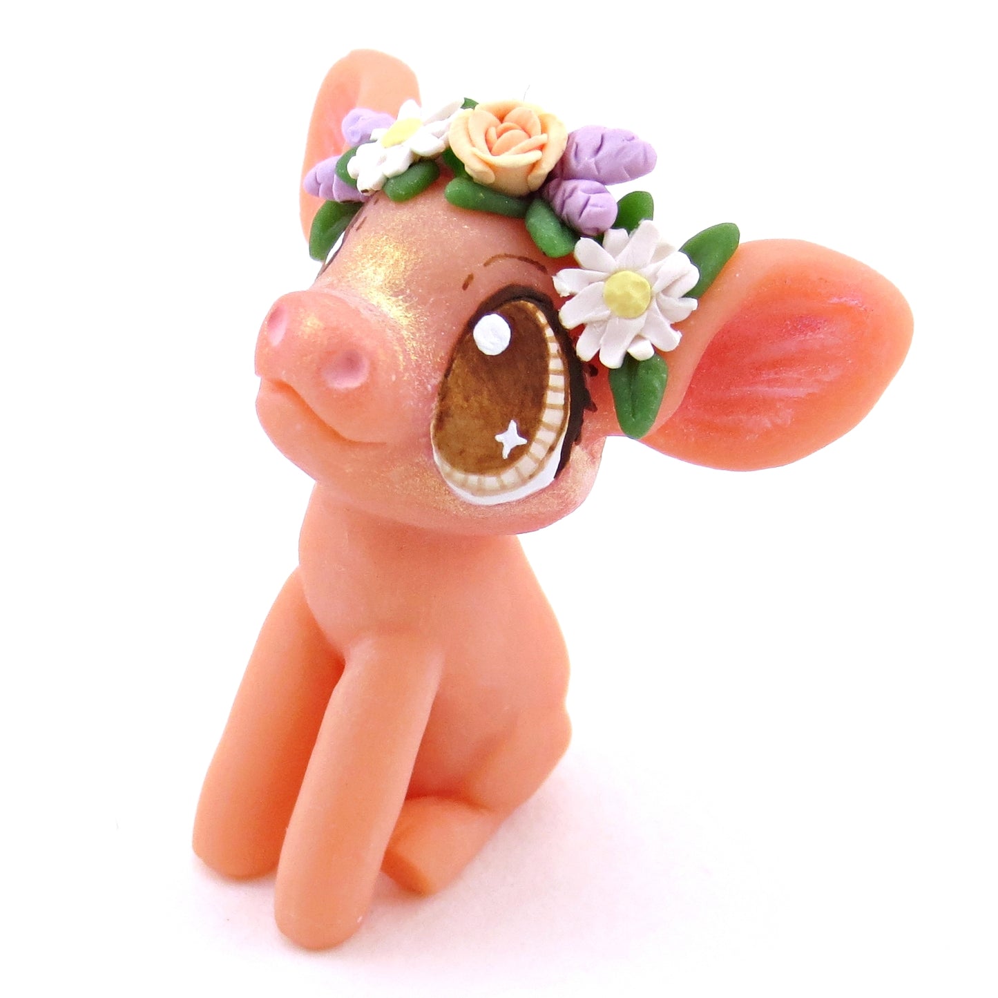 Daisy and Lavender Flower Crown Piglet Figurine - Polymer Clay Spring and Easter Animals