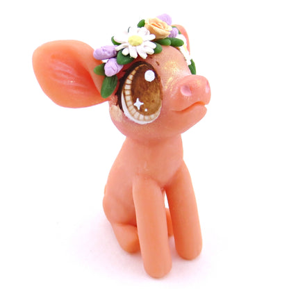 Daisy and Lavender Flower Crown Piglet Figurine - Polymer Clay Spring and Easter Animals