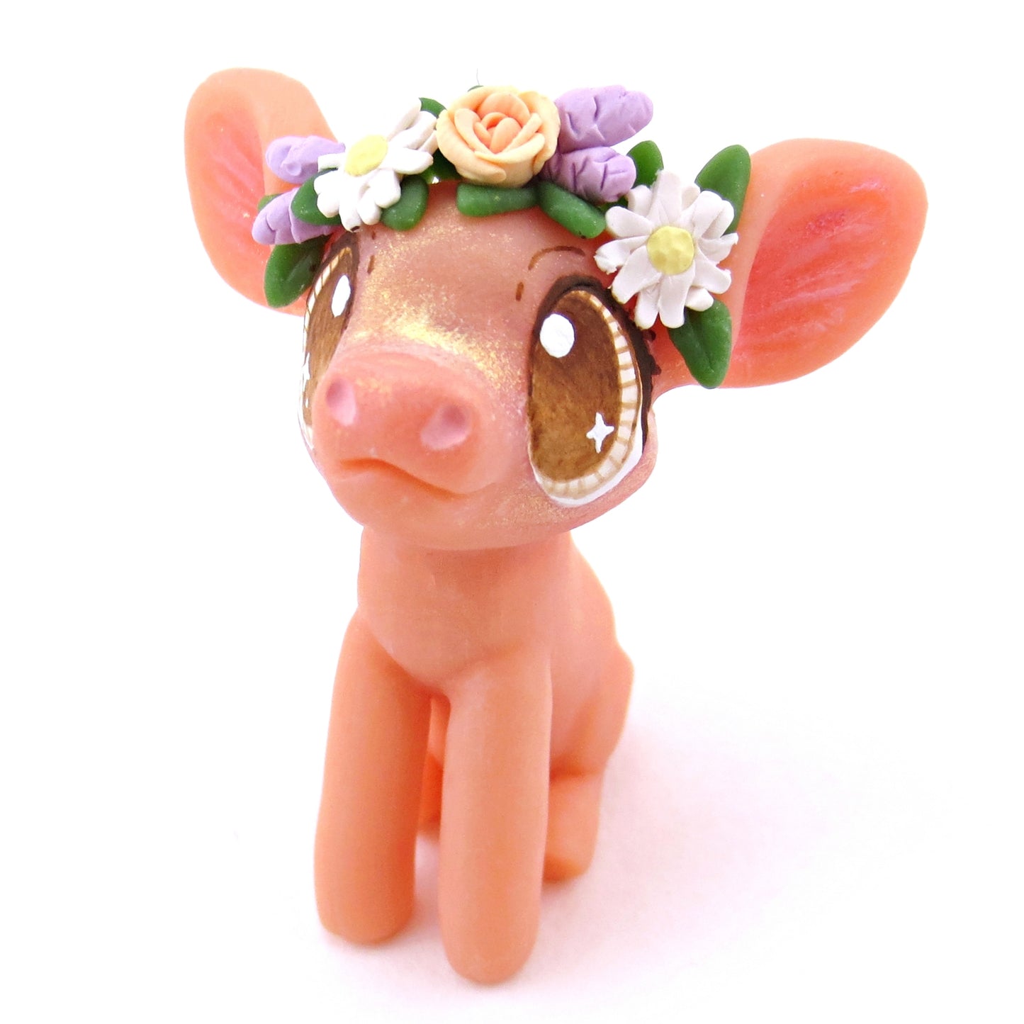 Daisy and Lavender Flower Crown Piglet Figurine - Polymer Clay Spring and Easter Animals