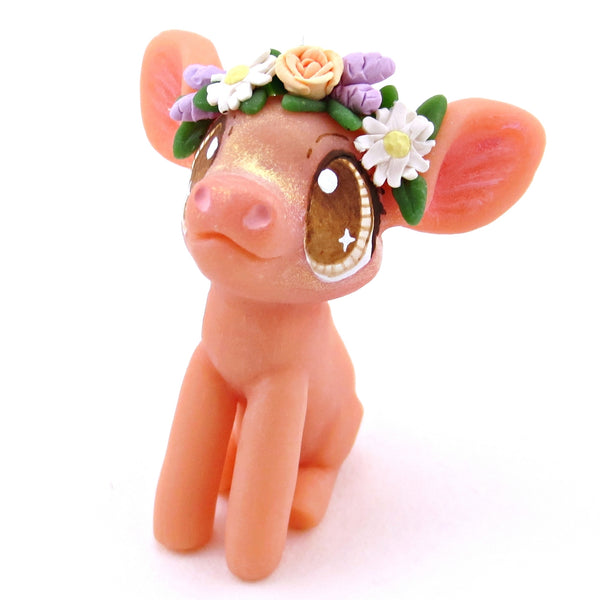 Daisy and Lavender Flower Crown Piglet Figurine - Polymer Clay Spring and Easter Animals