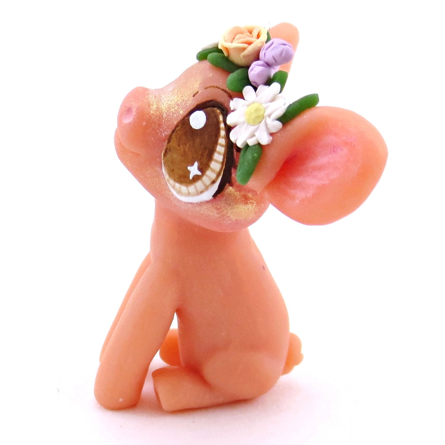 Daisy and Lavender Flower Crown Piglet Figurine - Polymer Clay Spring and Easter Animals