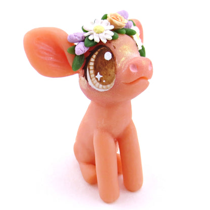 Daisy and Lavender Flower Crown Piglet Figurine - Polymer Clay Spring and Easter Animals