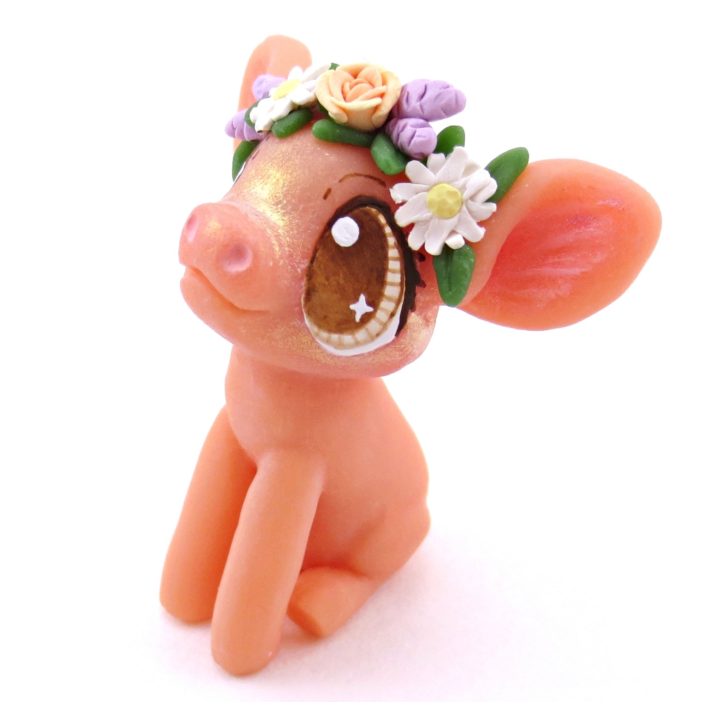 Daisy and Lavender Flower Crown Piglet Figurine - Polymer Clay Spring and Easter Animals