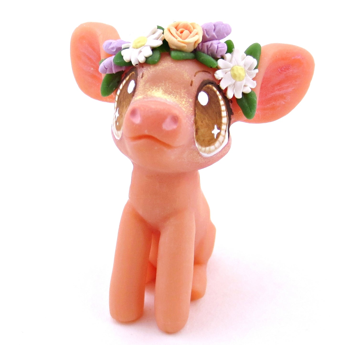 Daisy and Lavender Flower Crown Piglet Figurine - Polymer Clay Spring and Easter Animals