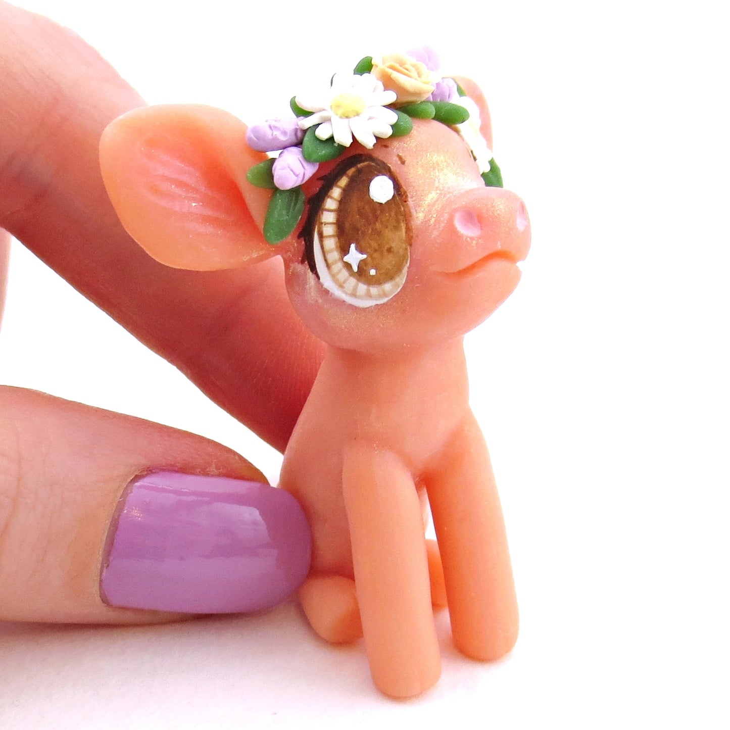 Daisy and Lavender Flower Crown Piglet Figurine - Polymer Clay Spring and Easter Animals