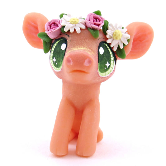 Rose and Daisy Flower Crown Piglet Figurine - Polymer Clay Spring and Easter Animals