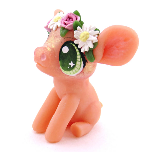 Rose and Daisy Flower Crown Piglet Figurine - Polymer Clay Spring and Easter Animals