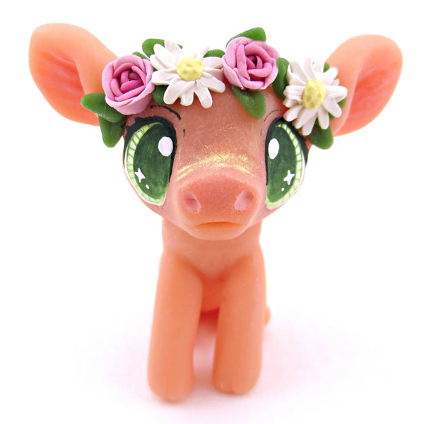 Rose and Daisy Flower Crown Piglet Figurine - Polymer Clay Spring and Easter Animals