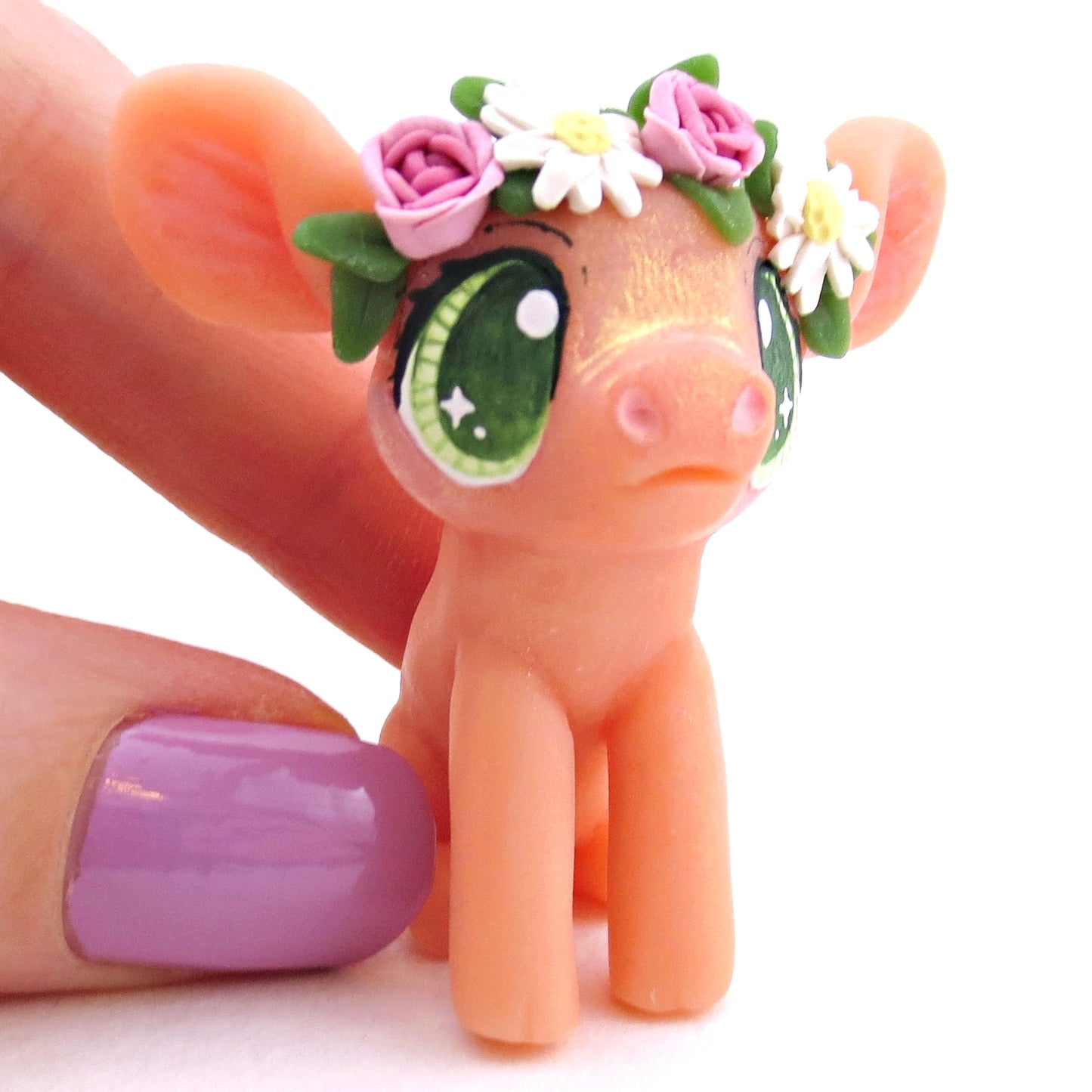 Rose and Daisy Flower Crown Piglet Figurine - Polymer Clay Spring and Easter Animals