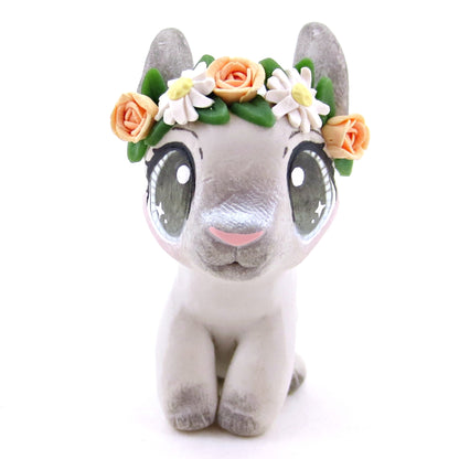 Flower Crown Grey Point Netherland Dwarf Rabbit Figurine - Polymer Clay Spring and Easter Animals