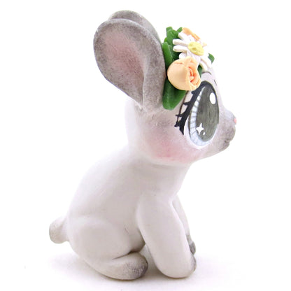 Flower Crown Grey Point Netherland Dwarf Rabbit Figurine - Polymer Clay Spring and Easter Animals