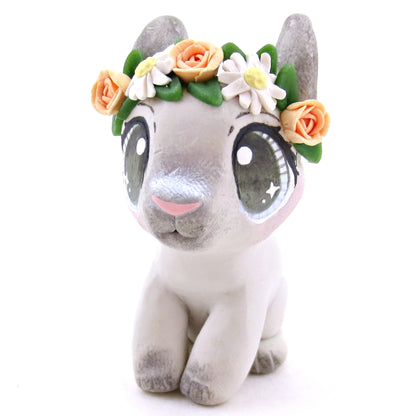 Flower Crown Grey Point Netherland Dwarf Rabbit Figurine - Polymer Clay Spring and Easter Animals