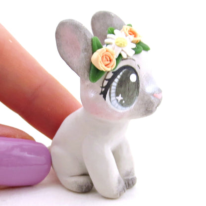 Flower Crown Grey Point Netherland Dwarf Rabbit Figurine - Polymer Clay Spring and Easter Animals