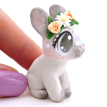 Flower Crown Grey Point Netherland Dwarf Rabbit Figurine - Polymer Clay Spring and Easter Animals