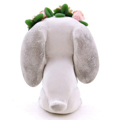 Flower Crown Grey Point Holland Lop Rabbit Figurine - Polymer Clay Spring and Easter Animals