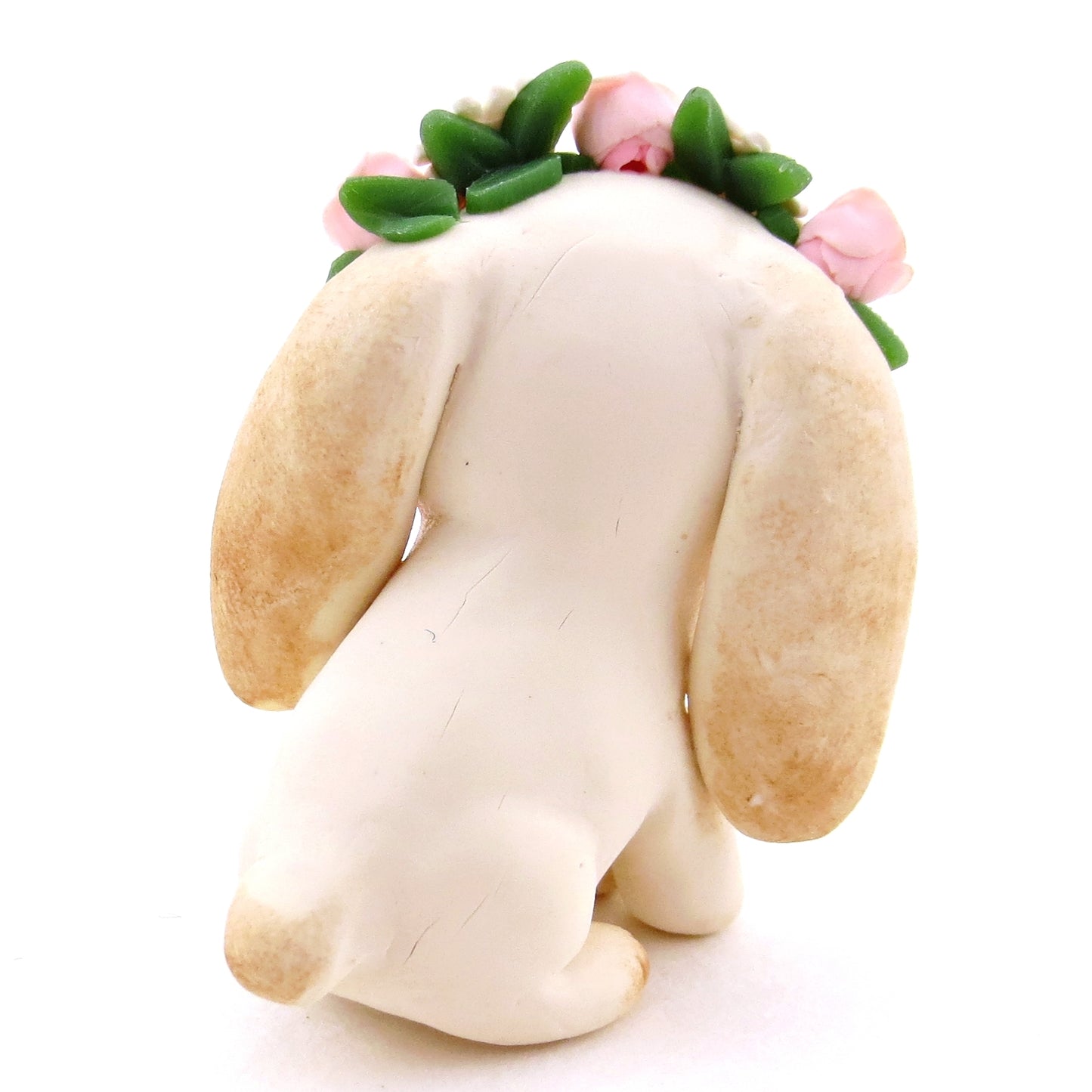 Flower Crown Cream Point Holland Lop Rabbit Figurine - Polymer Clay Spring and Easter Animals