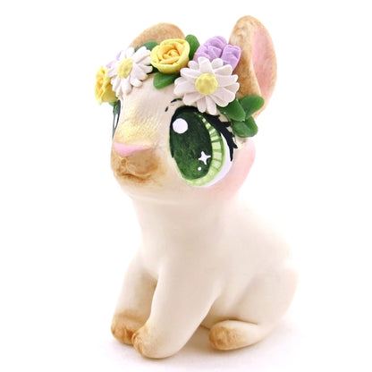 Flower Crown Cream Point Netherland Dwarf Rabbit Figurine - Polymer Clay Spring and Easter Animals